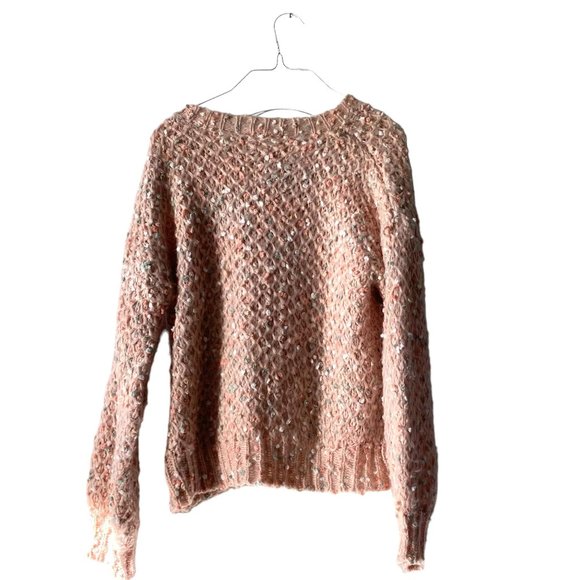 Loveriche Chunky Cable Knit Pink Pullover Sweater with Soft Colorful Confetti Ac - Picture 2 of 4